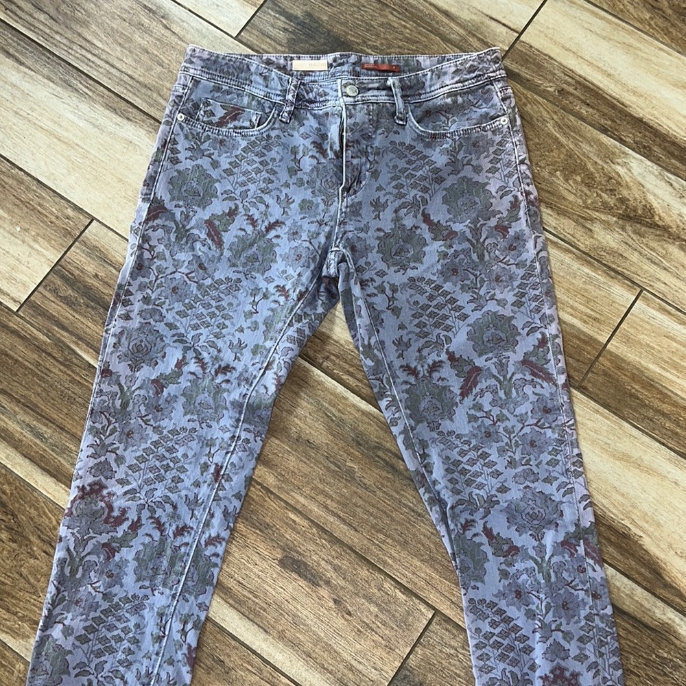 Pilcro Floral Jacquard Skinny Jeans in Lavender and Olive — SIZE 28**